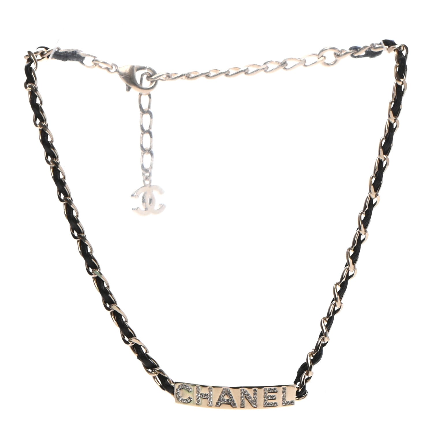 Chanel Metal Lambskin Crystal Sergeant Chanel Choker Necklace Black Gold 3 of 5