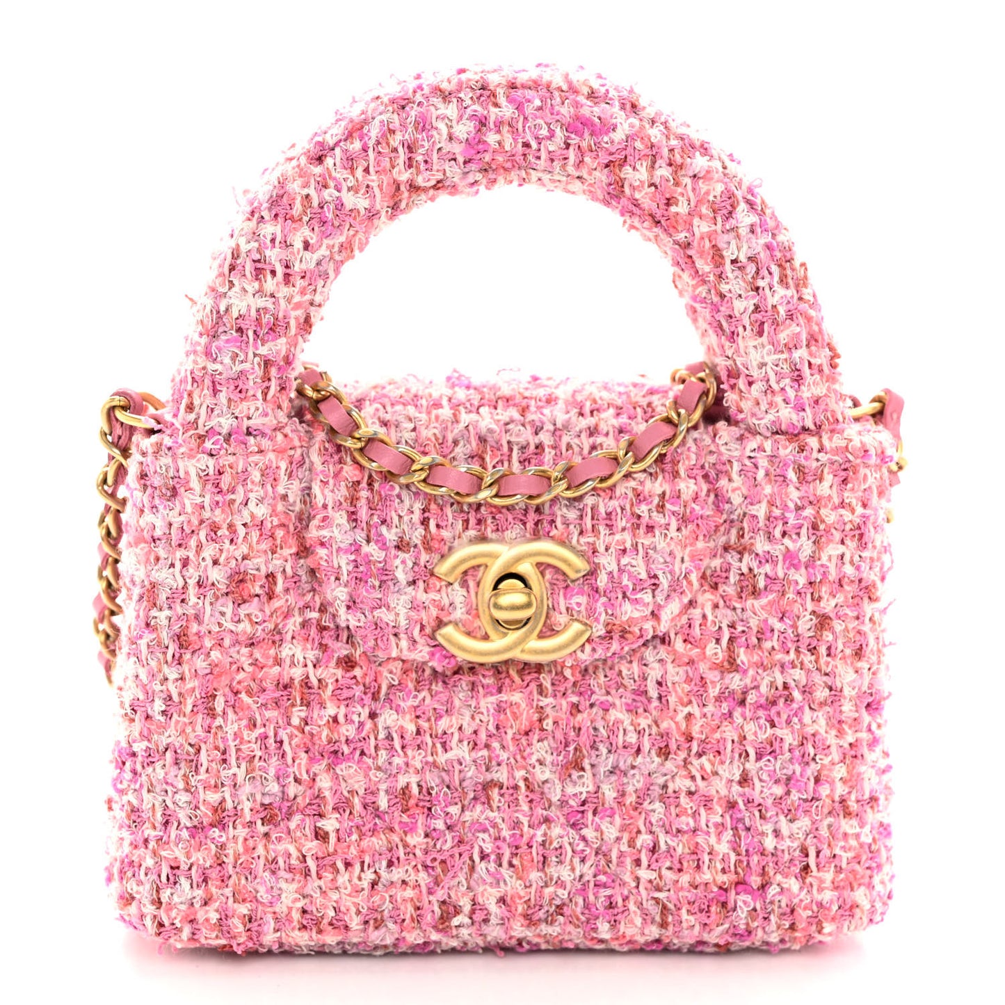 Tweed Quilted Mini Nano Kelly Shopper Pink