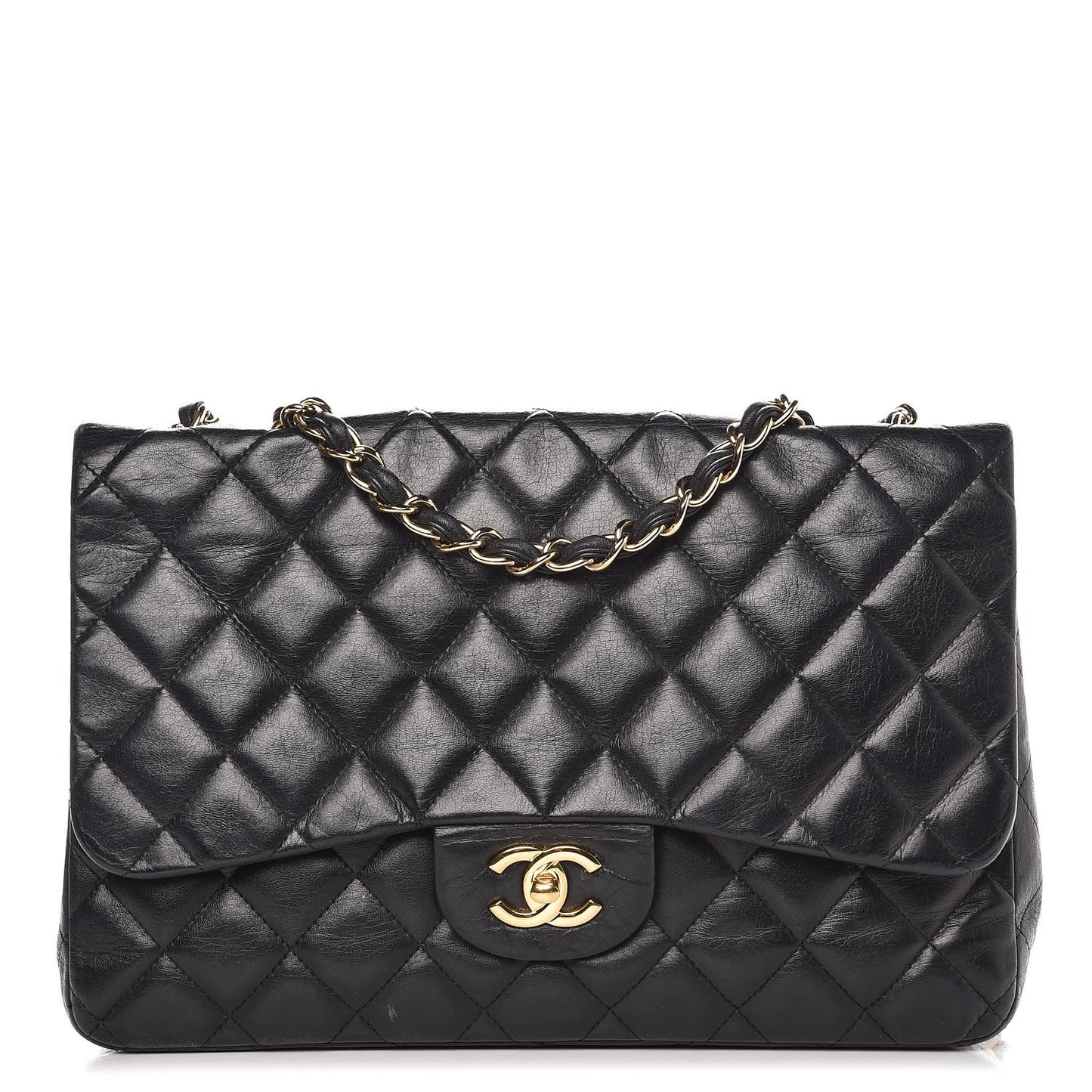 Lambskin Quilted Jumbo Single Flap Black
