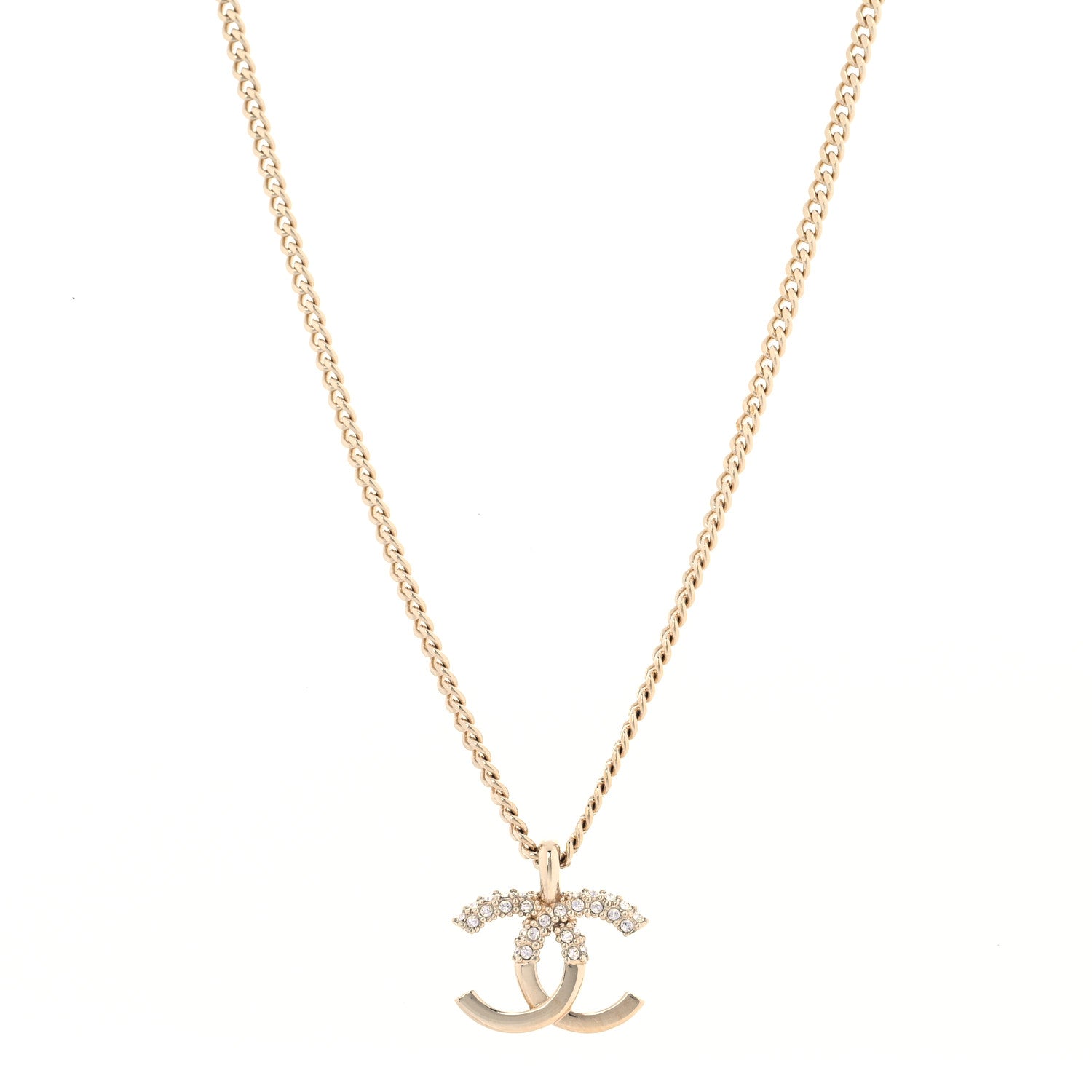 Chanel Crystal CC Pendant Necklace Gold 1 of 5