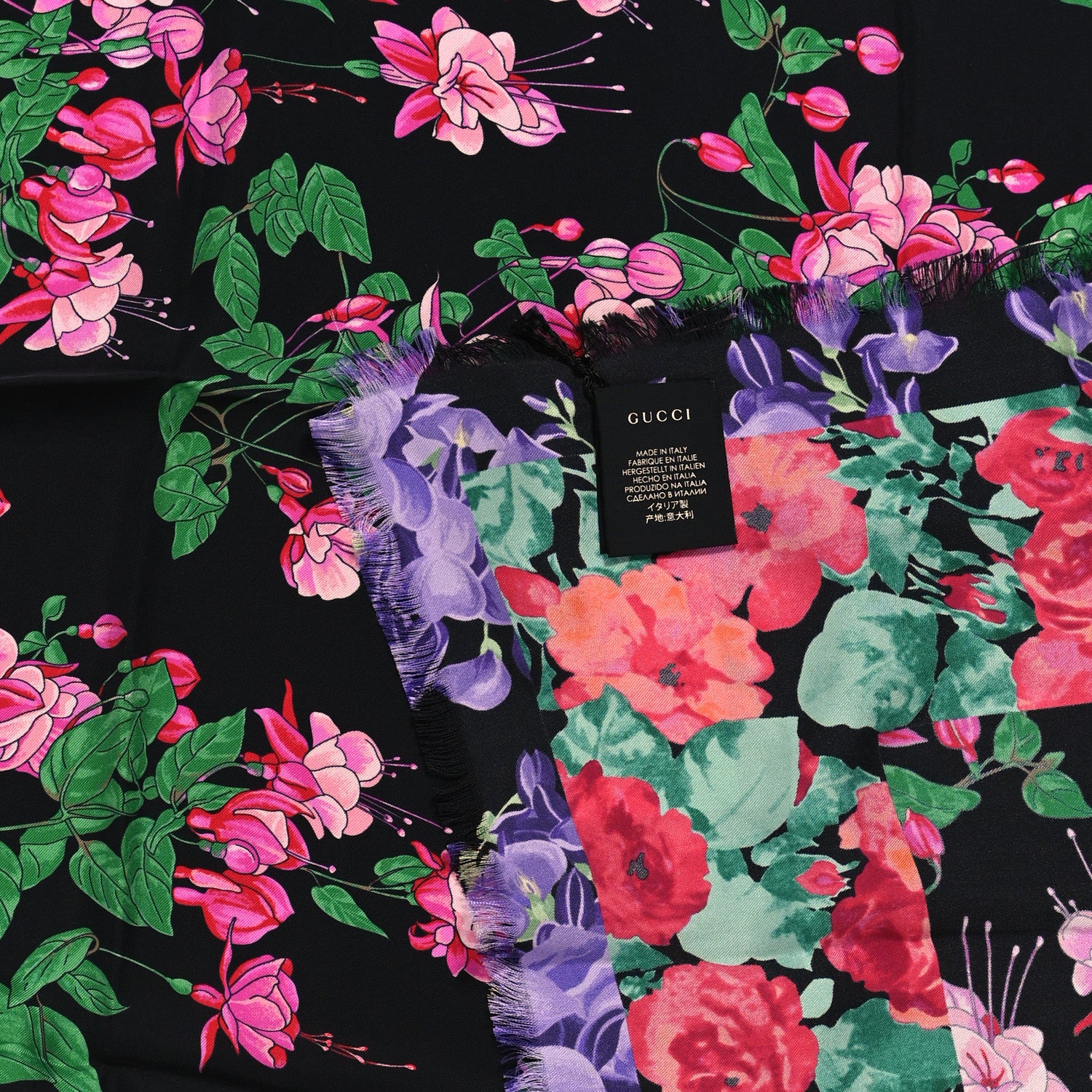 Gucci Silk Floral Fringe Scarf Black 3 of 4
