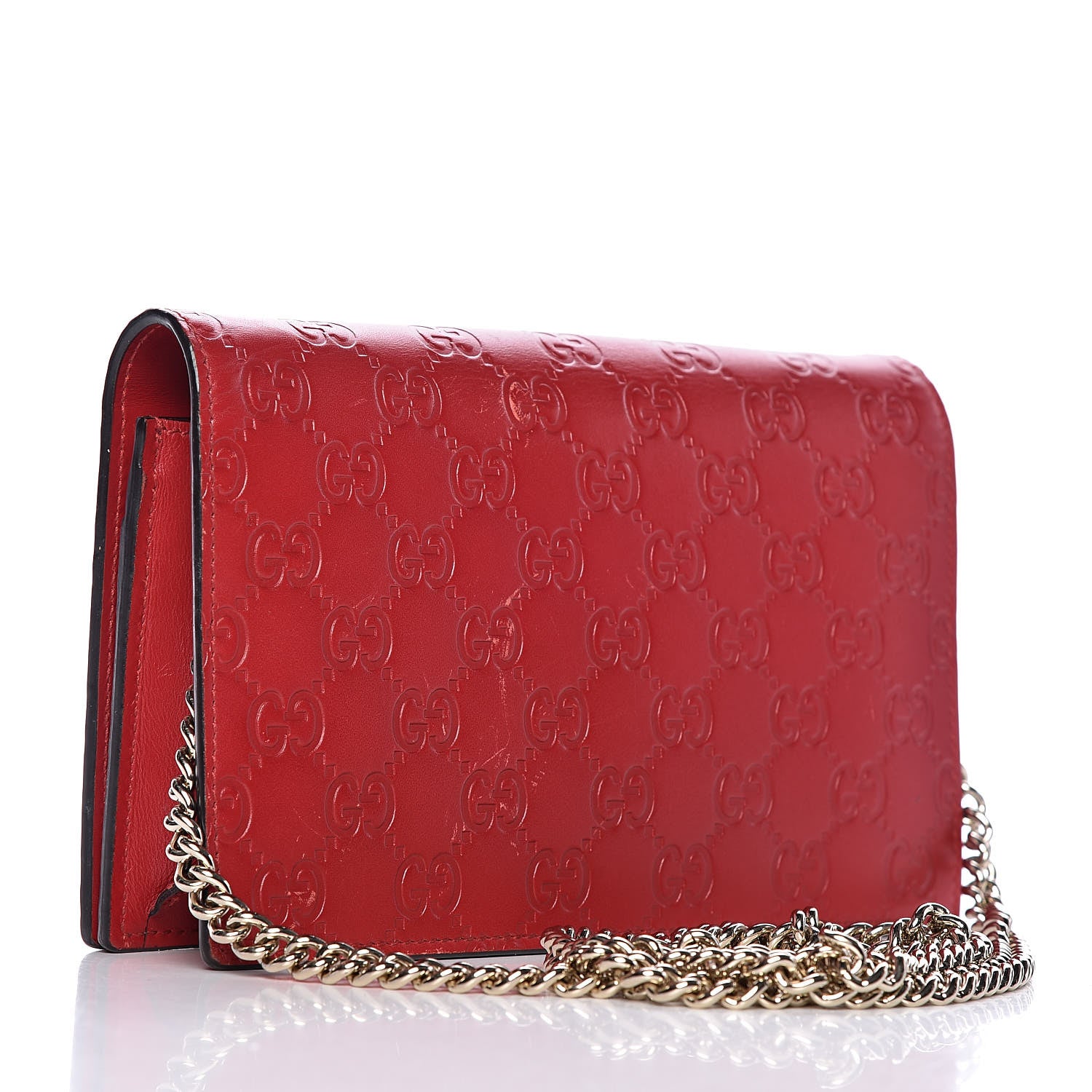 Gucci Guccissima Signature Bowy Chain Wallet Hibiscus Red 3 of 18