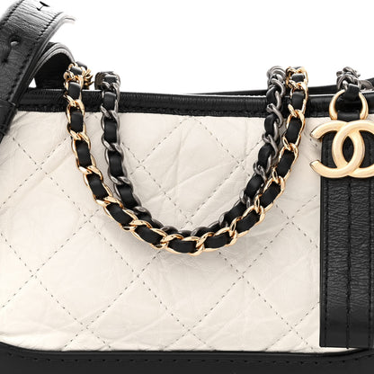 Chanel Aged Calfskin Quilted Small Gabrielle Hobo Black White 8 of 14