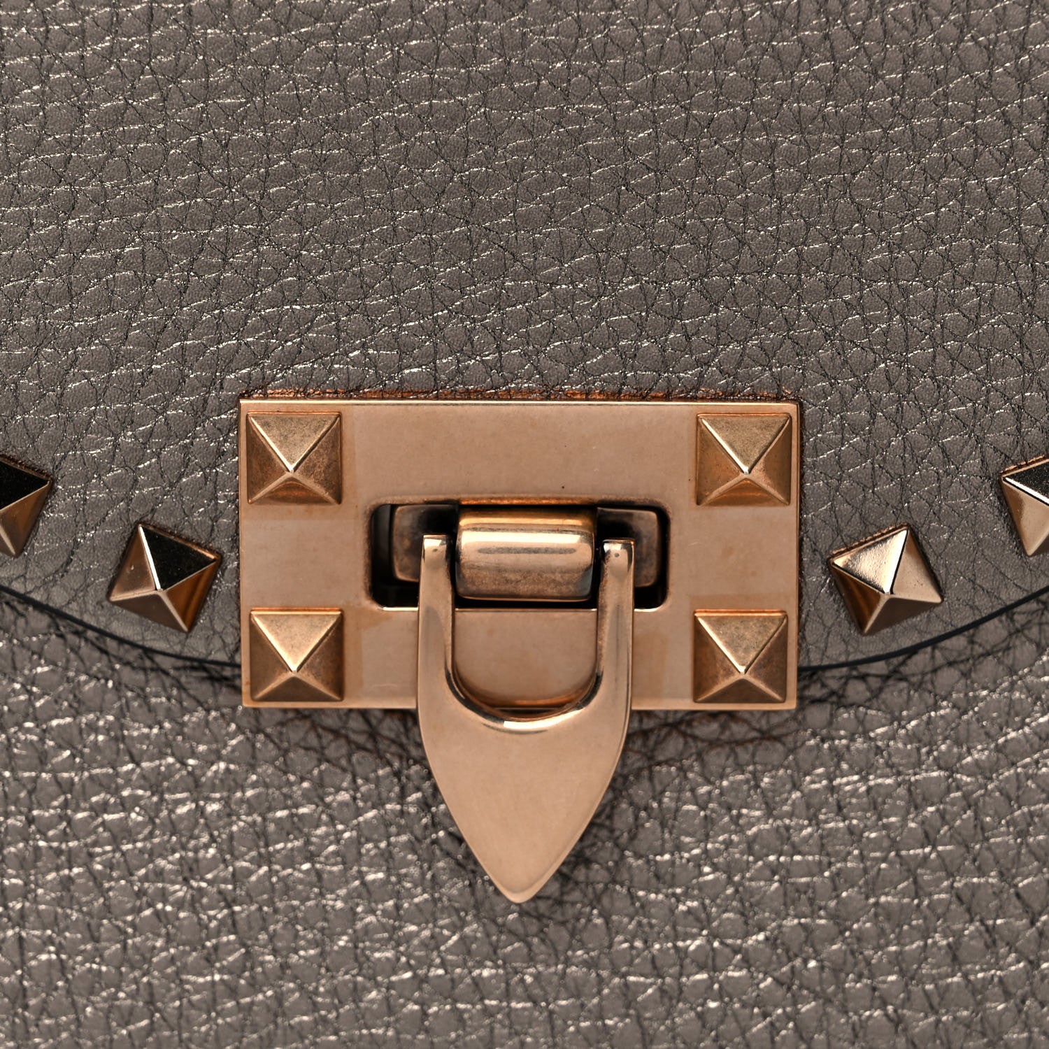 Valentino Garavani Metallic Pebbled Calfskin Medium Rockstud Flip Lock Crossbody Bag Sasso 14 of 14