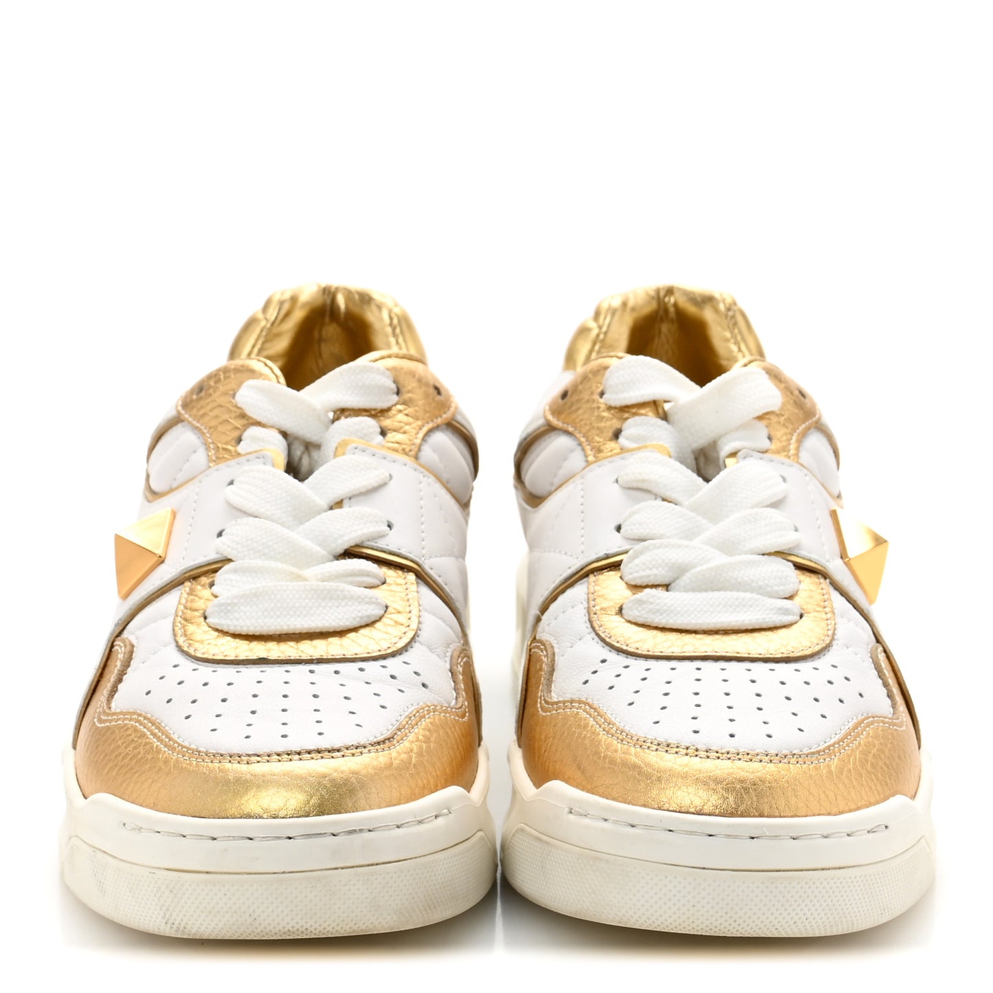 Calfskin Roman Stud Sneakers 37.5 White Gold