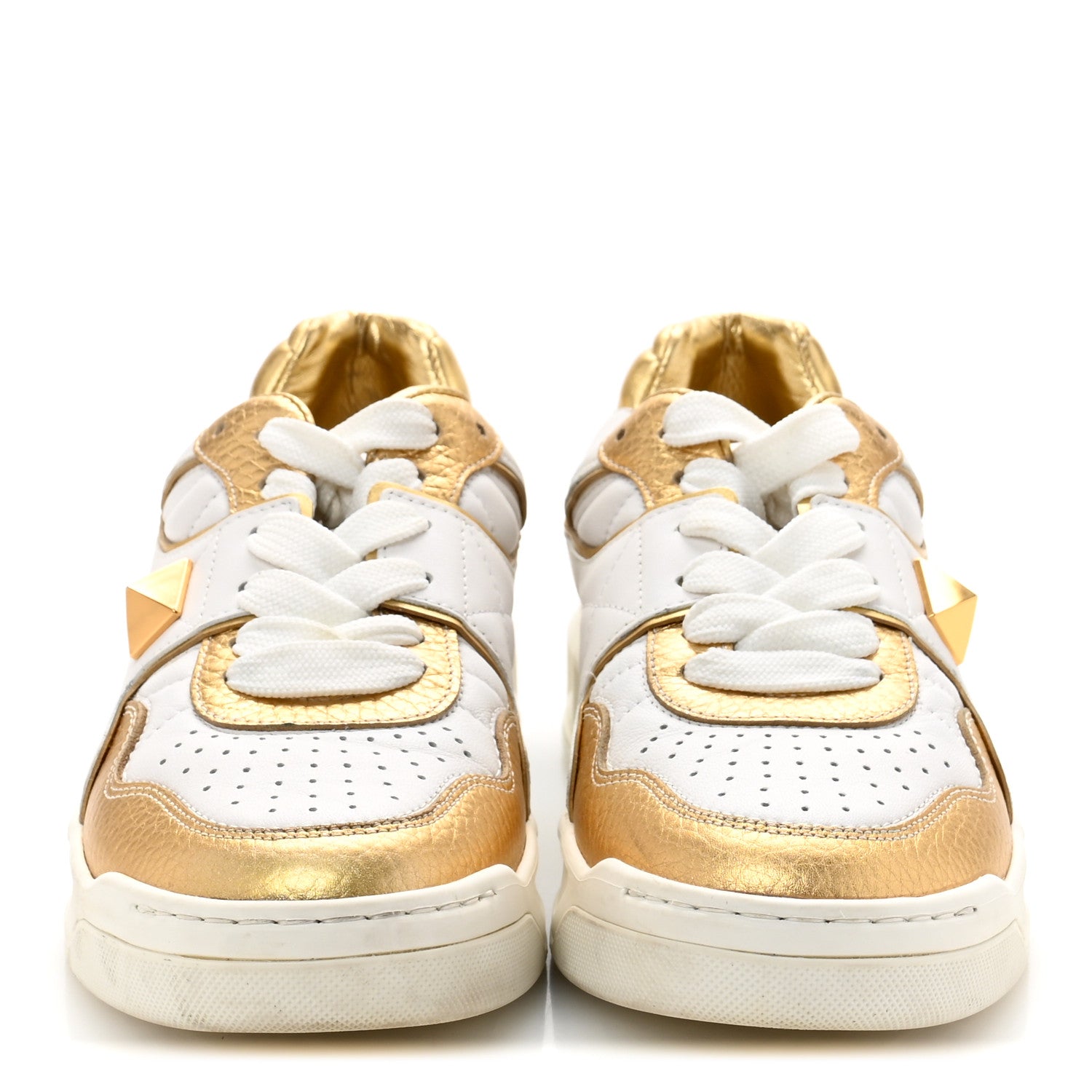 Valentino Garavani Calfskin Roman Stud Sneakers 37.5 White Gold 3 of 9