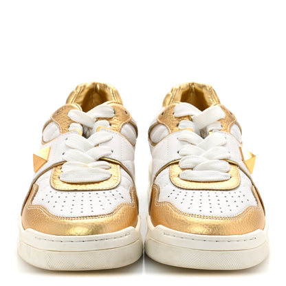 Valentino Garavani Calfskin Roman Stud Sneakers 37.5 White Gold 3 of 9