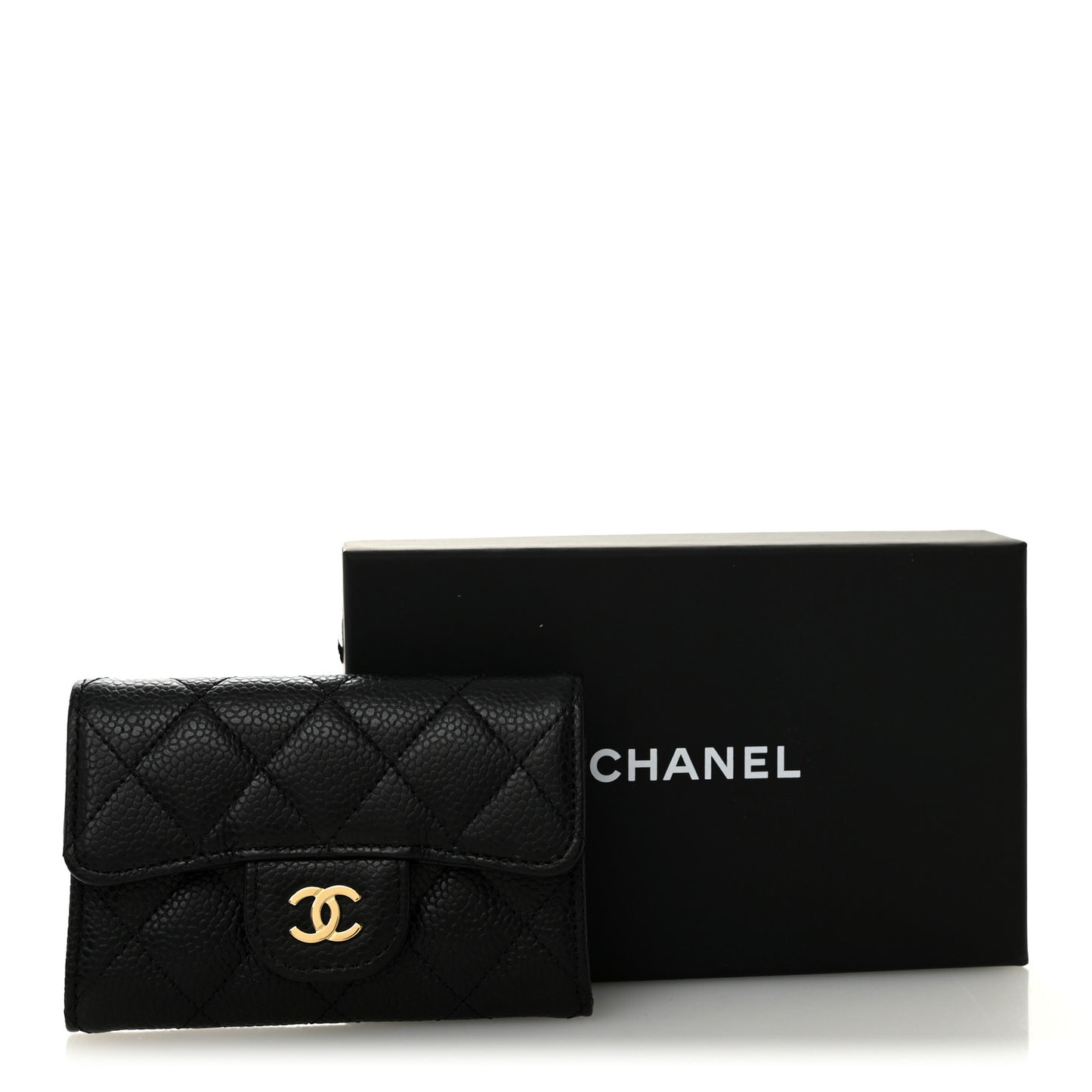 Caviar Quilted Flap Card Holder Wallet Black