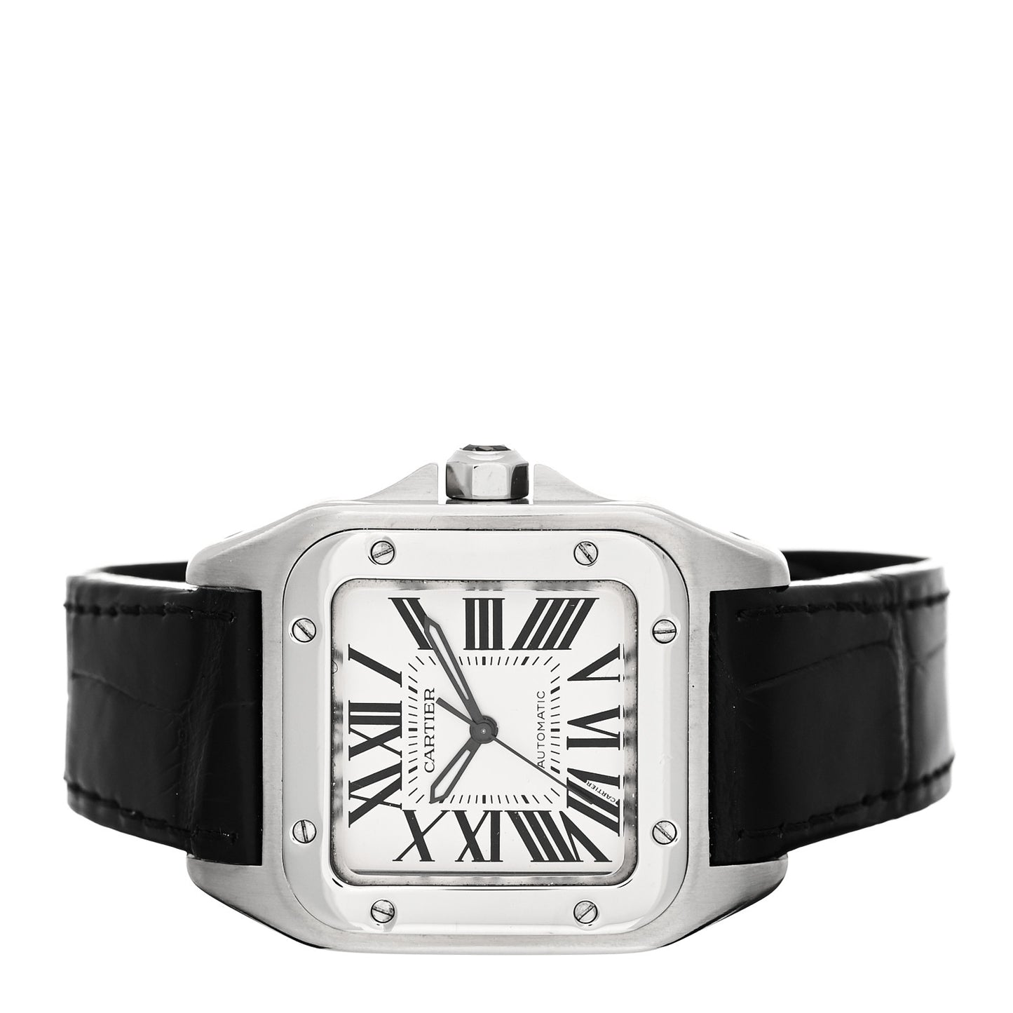 Stainless Steel Alligator 33mm Santos 100 Automatic Watch