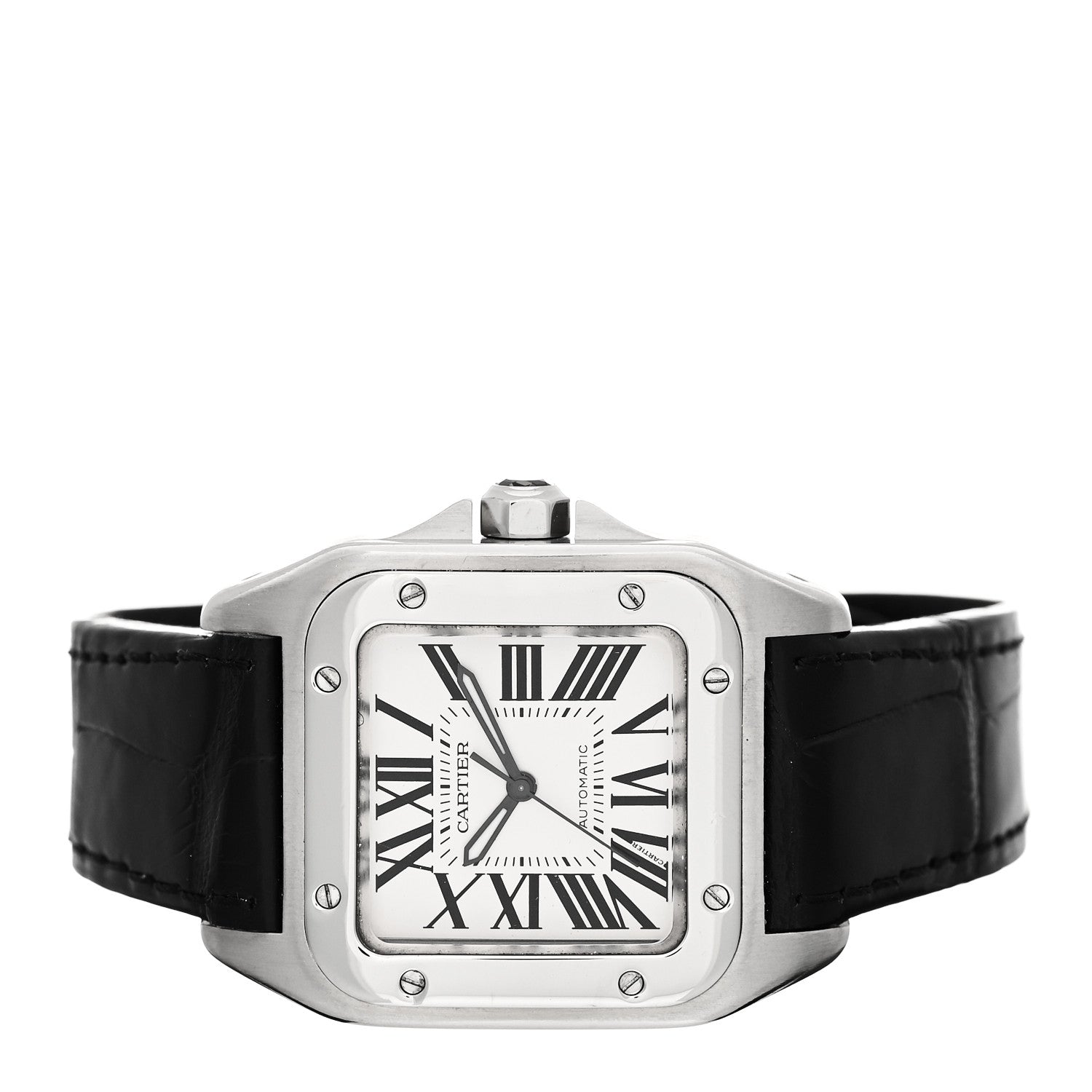 Cartier Stainless Steel Alligator 33mm Santos 100 Automatic Watch 2 of 5