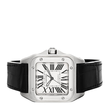 Cartier Stainless Steel Alligator 33mm Santos 100 Automatic Watch 2 of 5