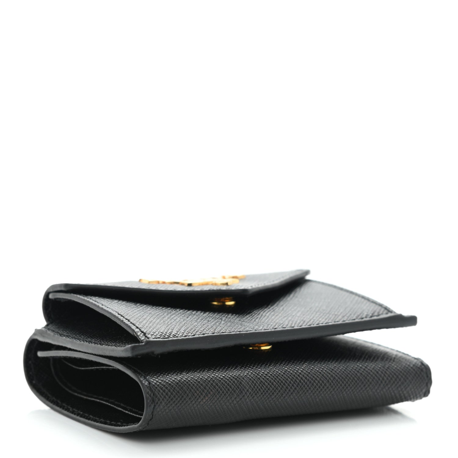 Prada Saffiano Metal Tri-Fold Envelope Card Holder Wallet Black 5 of 9