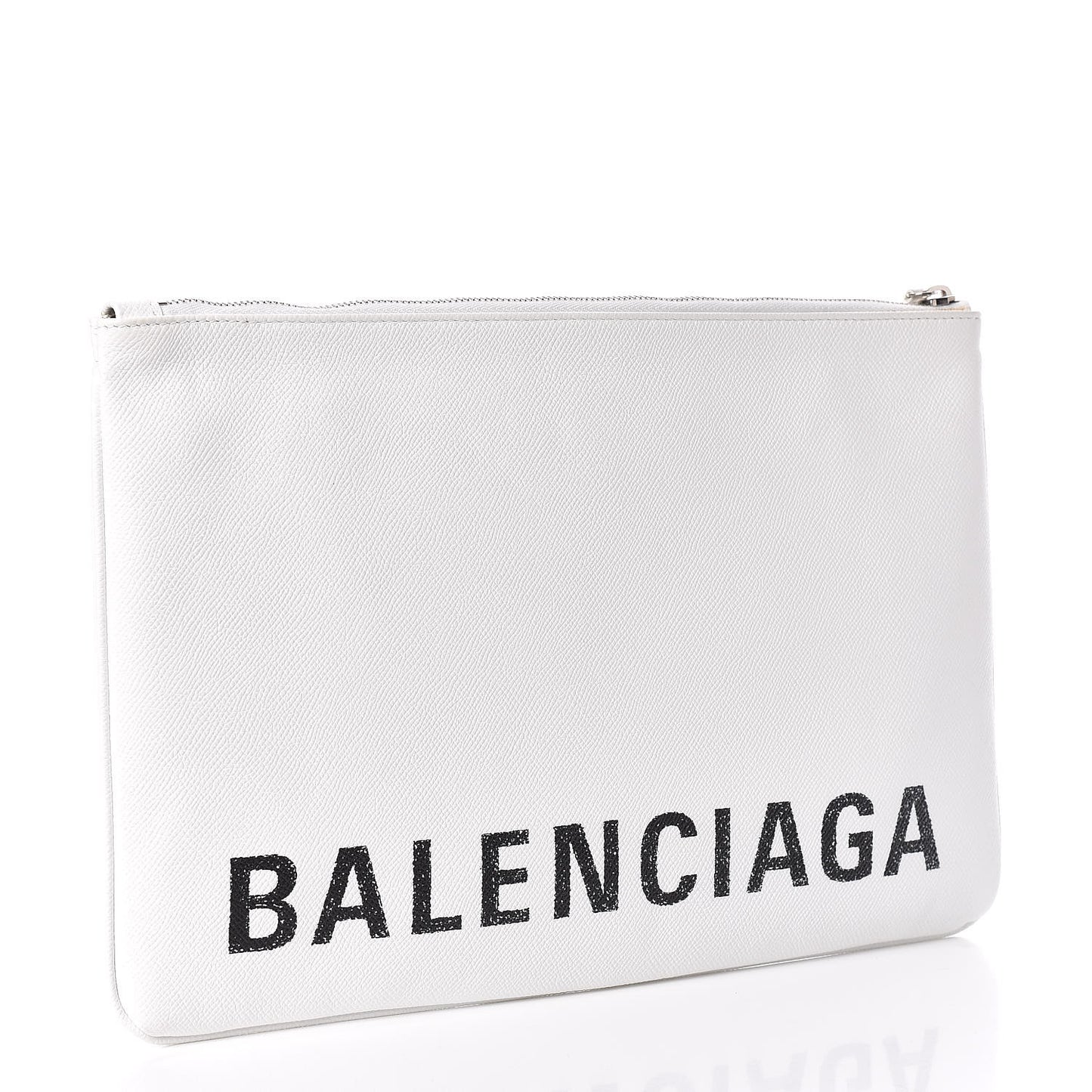 Signature Grained Calfskin Large Ville Zip Pouch White