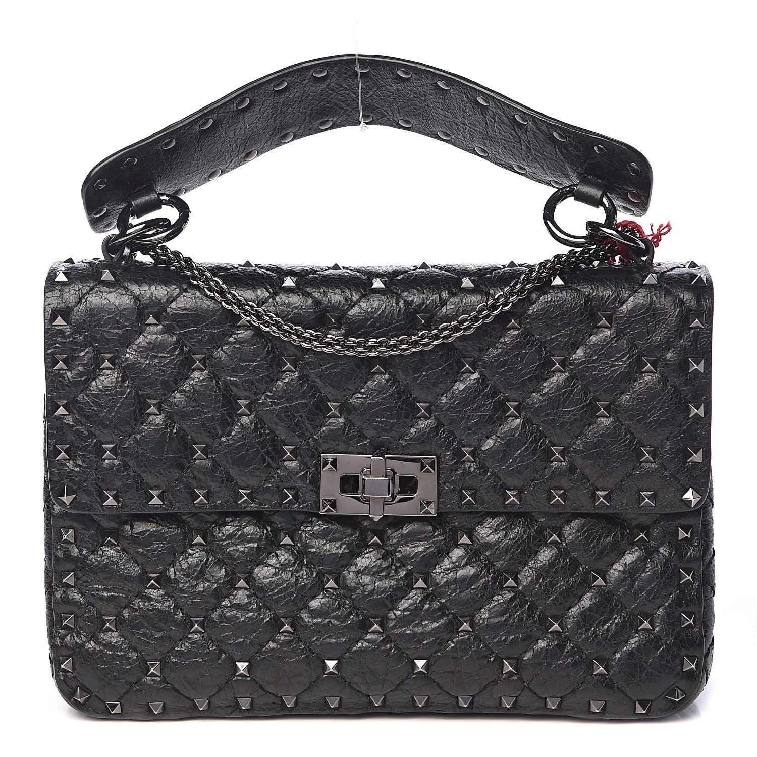 Valentino Garavani Craquele Nappa Medium Rockstud Spike Shoulder Bag Black 1 of 13