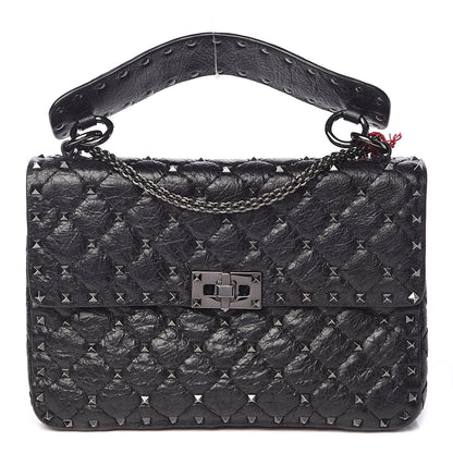 Valentino Garavani Craquele Nappa Medium Rockstud Spike Shoulder Bag Black 1 of 13