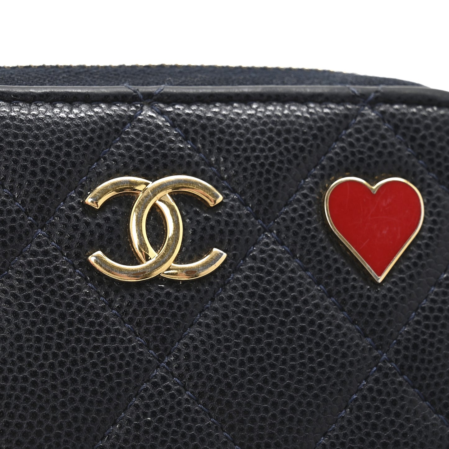Caviar Enamel Coco Casino Quilted Zip Coin Purse Navy Blue
