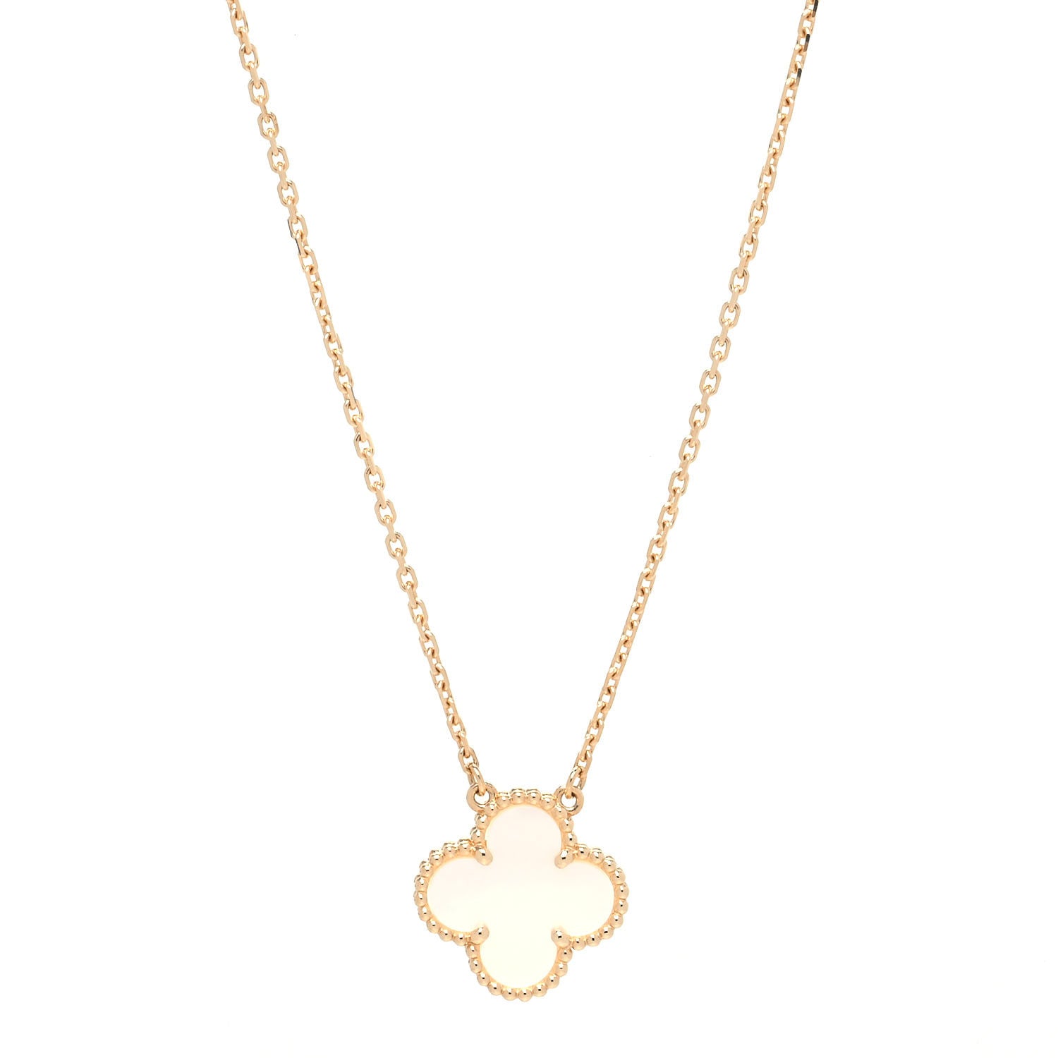 Van Cleef & Arpels 18K Yellow Gold Mother of Pearl Vintage Alhambra Pendant Necklace 1 of 8