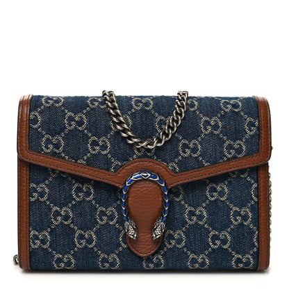 Gucci New Denim GG Monogram Dollar Calfskin Enamel Mini Dionysus Chain Wallet Blue Tea Cuir Epilog Electric Blue 1 of 12