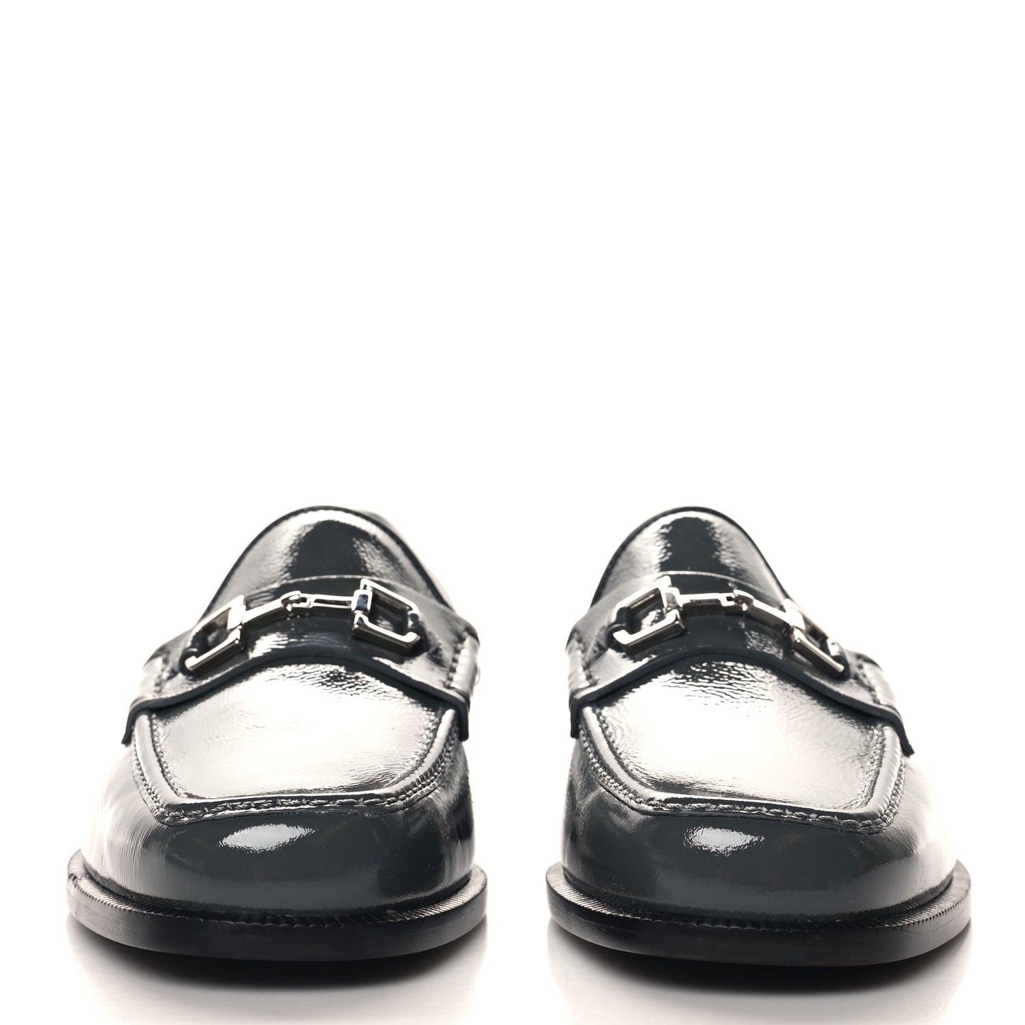 Naplack Patent Horsebit Banks Loafers 40 Melange Platinum