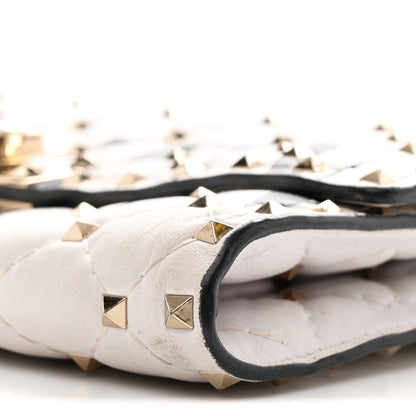 Valentino Garavani Lambskin VLTN Print Rockstud Spike Wallet On Chain White 9 of 9