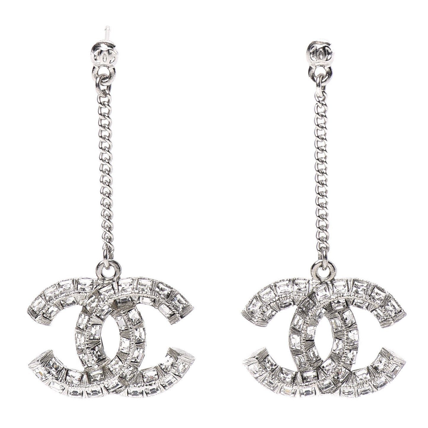 Baguette Crystal CC Drop Earrings Silver