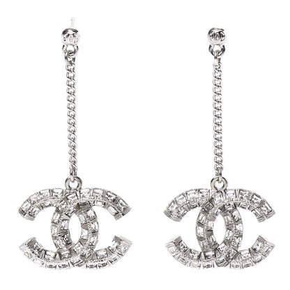 Chanel Baguette Crystal CC Drop Earrings Silver 1 of 3