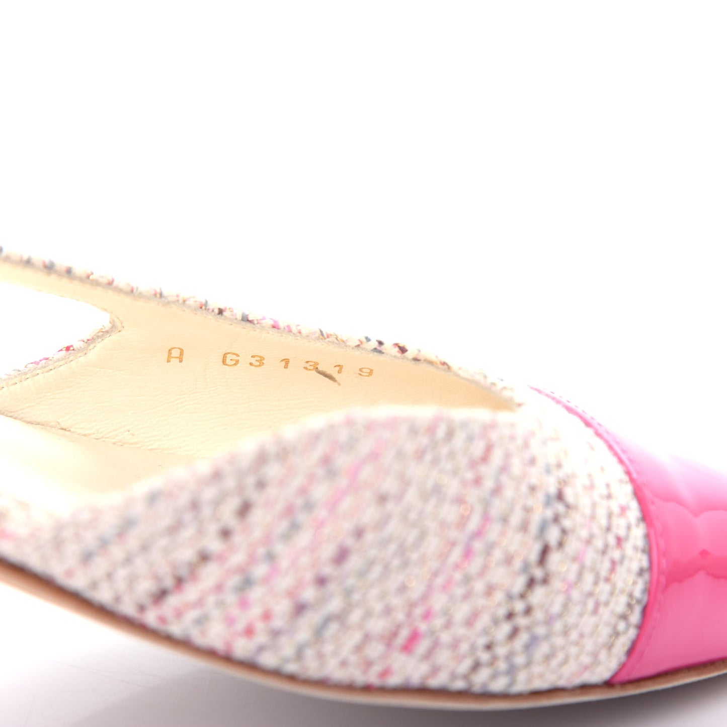 Tweed Patent Cap Toe CC Slingback Flat 36.5 Pink White