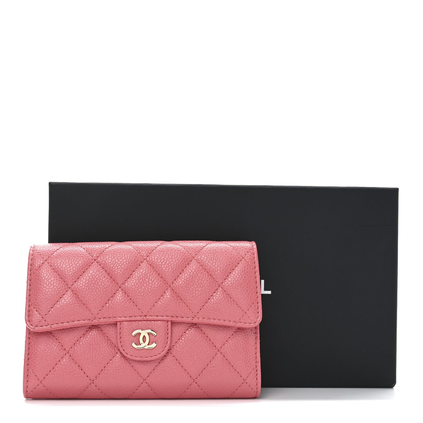 Metallic Caviar Quilted Medium Flap Wallet Pink