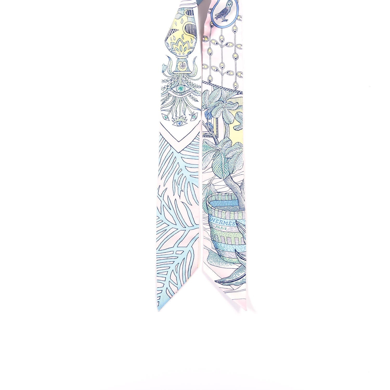 Hermes Silk La Danse Des Amazones Twilly Rose Pale Bleu Jaune 2 of 5