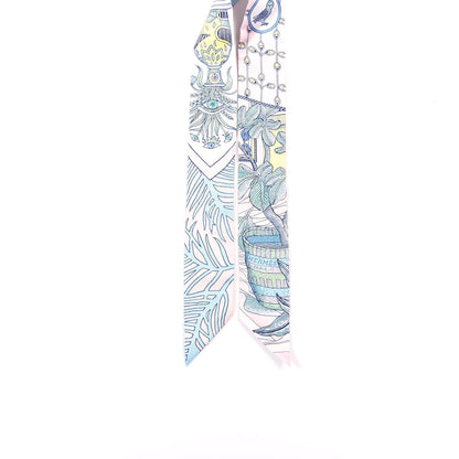 Hermes Silk La Danse Des Amazones Twilly Rose Pale Bleu Jaune 2 of 5