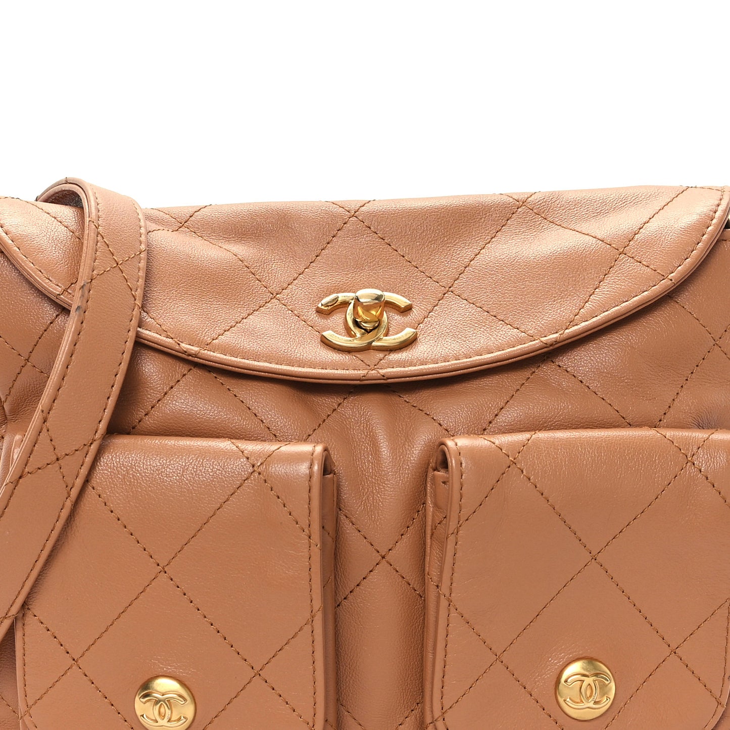 Shiny Calfskin Quilted Small Supple Twins Hobo Bag Brown