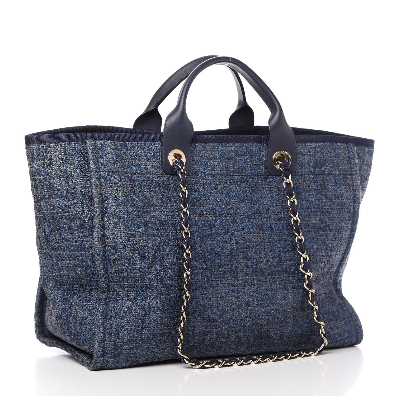 Chanel Lurex Canvas Medium Deauville Tote Navy Blue 3 of 10