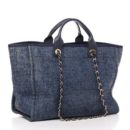 Chanel Lurex Canvas Medium Deauville Tote Navy Blue 3 of 10
