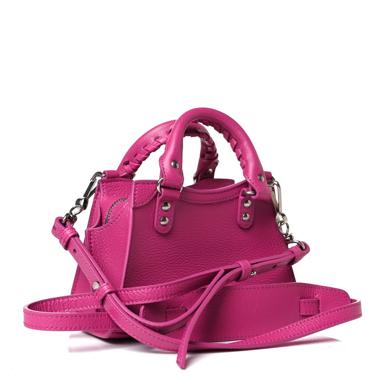 Balenciaga Grained Calfskin Neo Classic Silver Hardware Nano City Crossbody Fuchsia 3 of 11