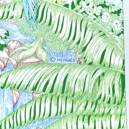 Hermes Silk Twill Faubourg Tropical Scarf 90 Bleu Vert Jaune 6 of 7