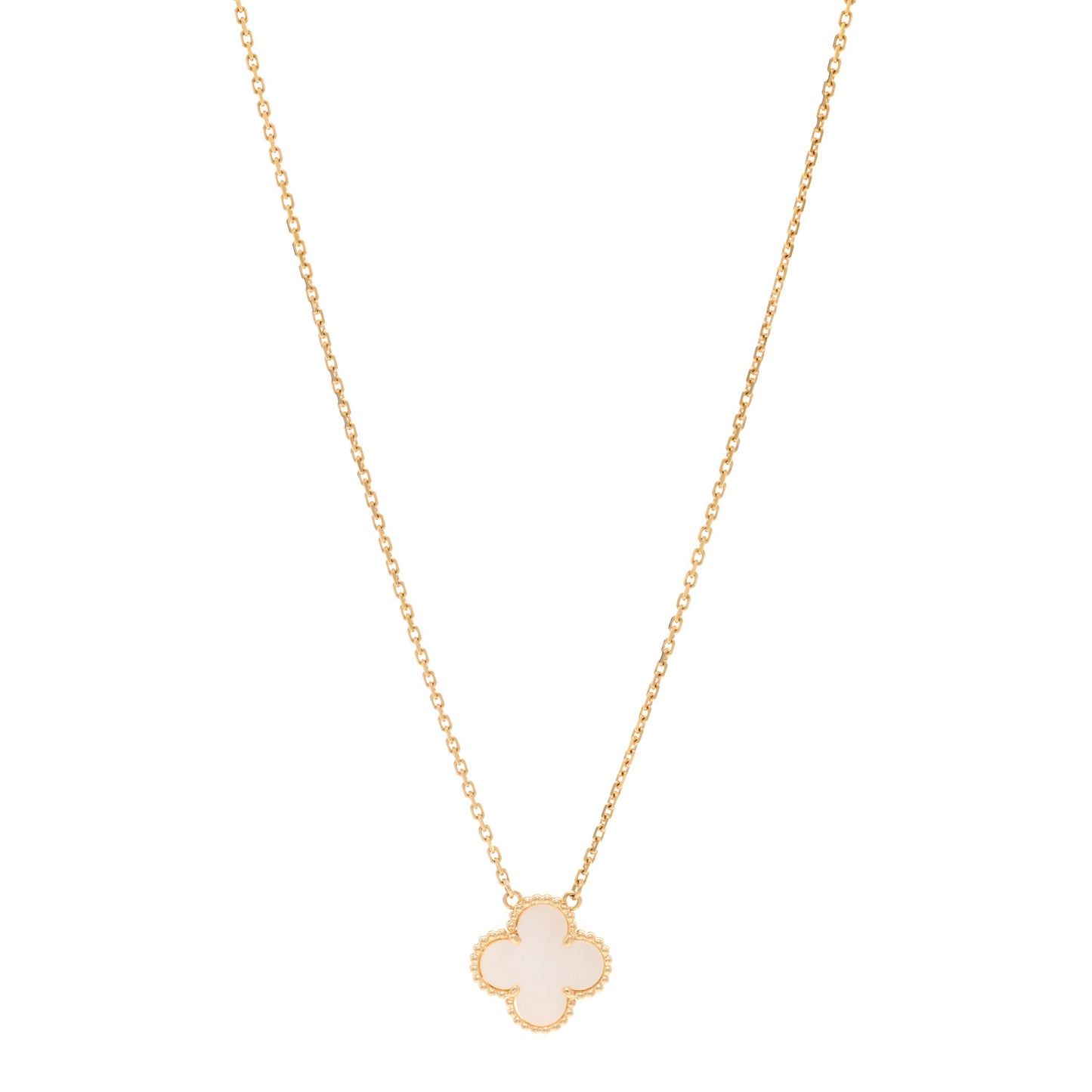 18K Yellow Gold Mother of Pearl Vintage Alhambra Pendant Necklace