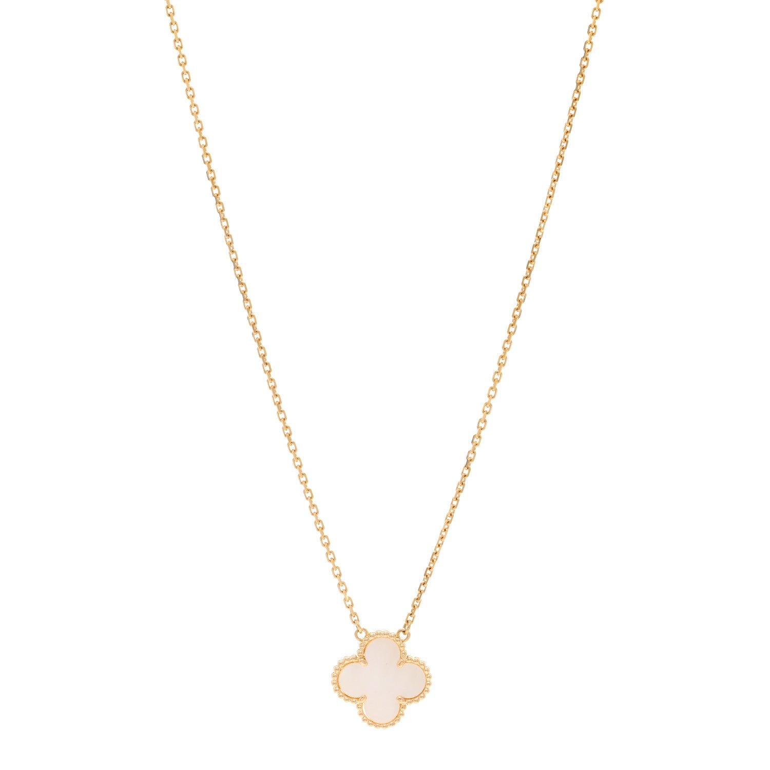 Van Cleef & Arpels 18K Yellow Gold Mother of Pearl Vintage Alhambra Pendant Necklace 1 of 5