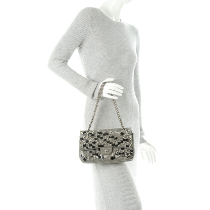 Chanel Canvas Sequin Stripe Medium Double Flap Black White 2 of 8