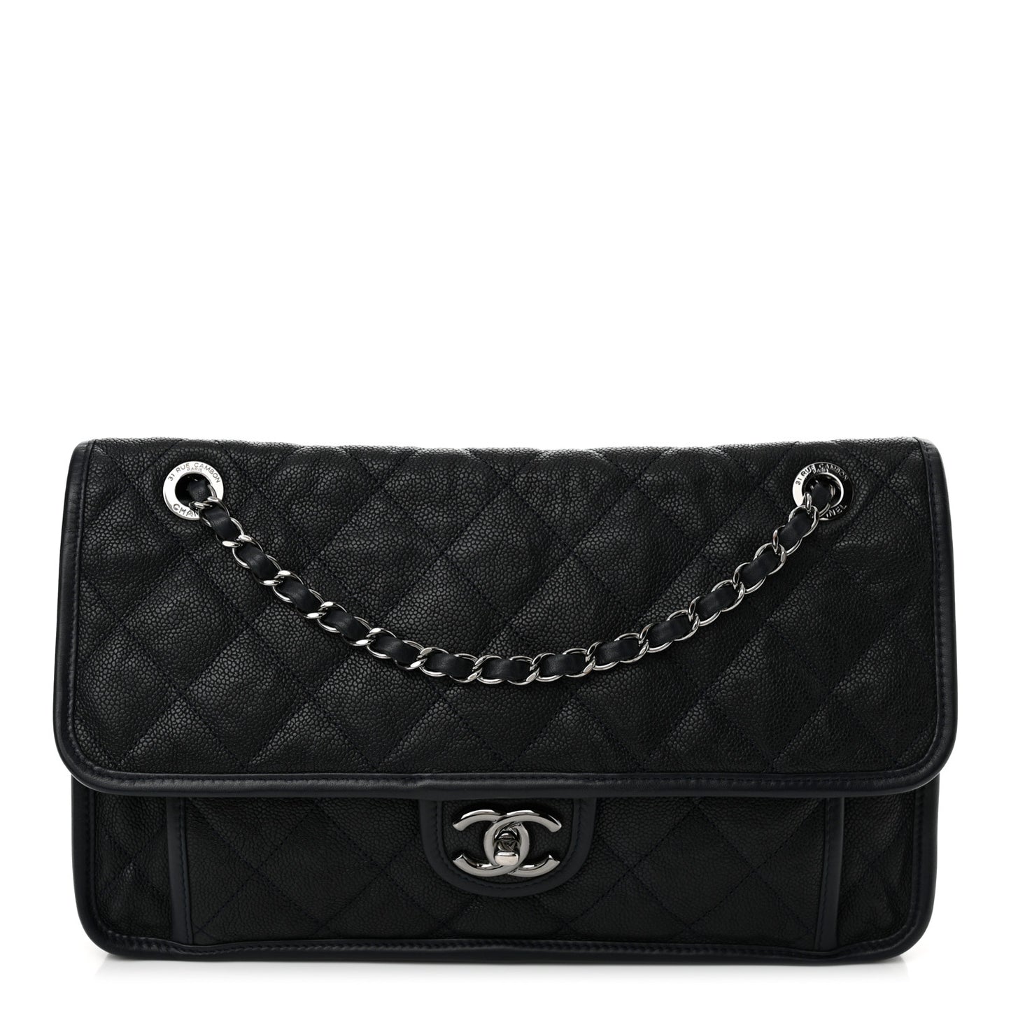 Caviar Quilted Large French Riviera Flap Navy Blue