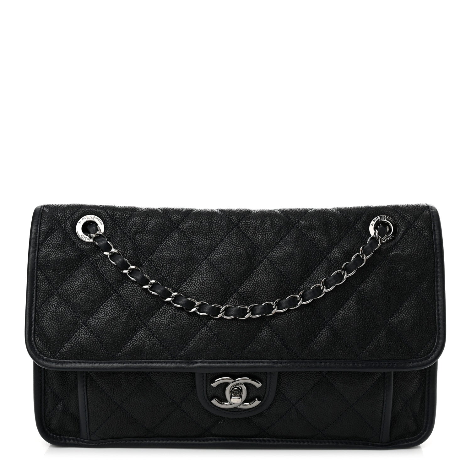 Chanel Caviar Quilted Large French Riviera Flap Navy Blue 1 of 16