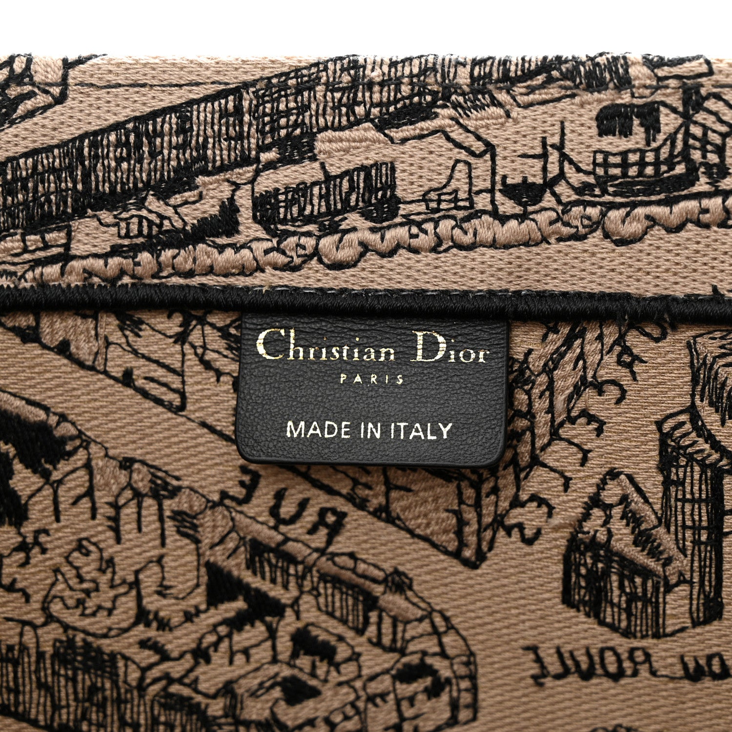 Christian Dior Canvas Embroidered Large Plan De Paris Book Tote Beige Black 6 of 10