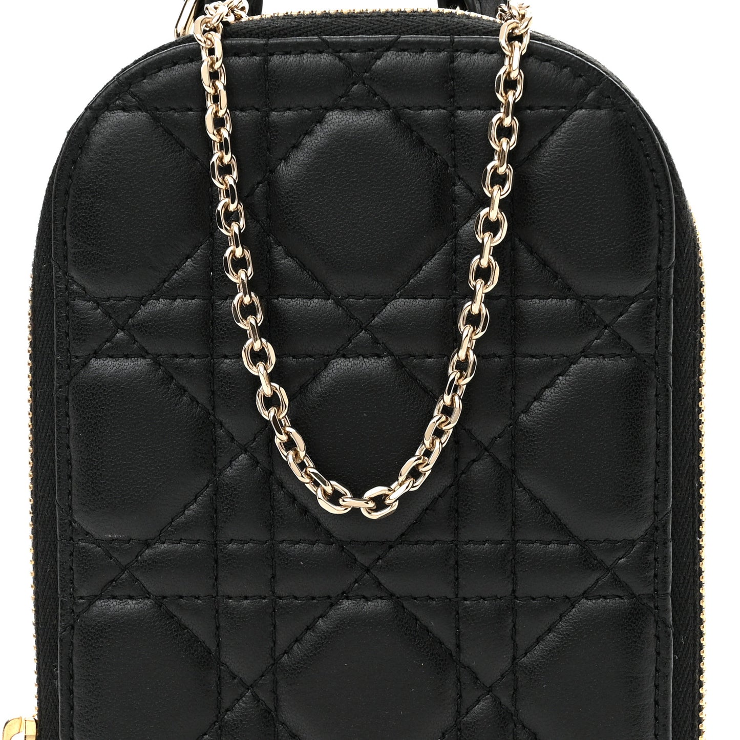 Lambskin Cannage Lady Dior Phone Holder Black