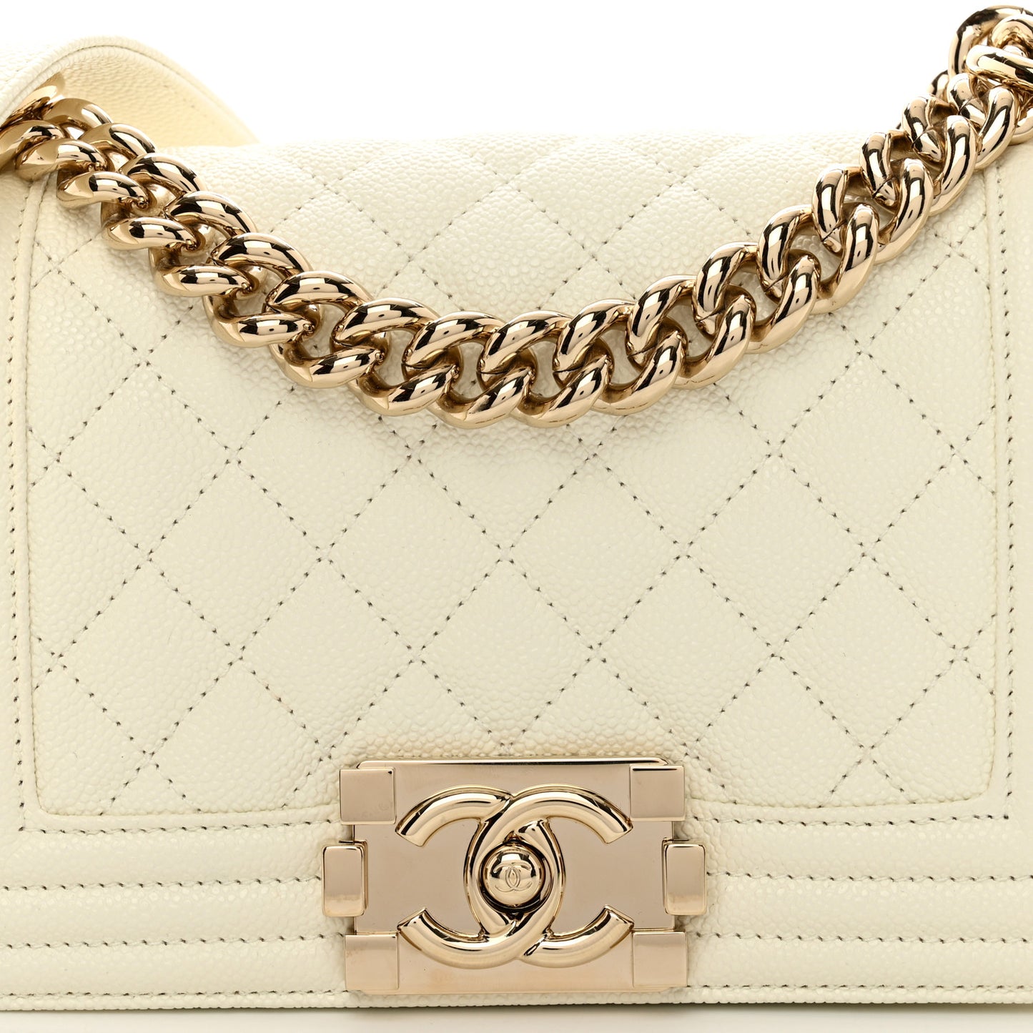 Caviar Quilted Small Boy Flap White