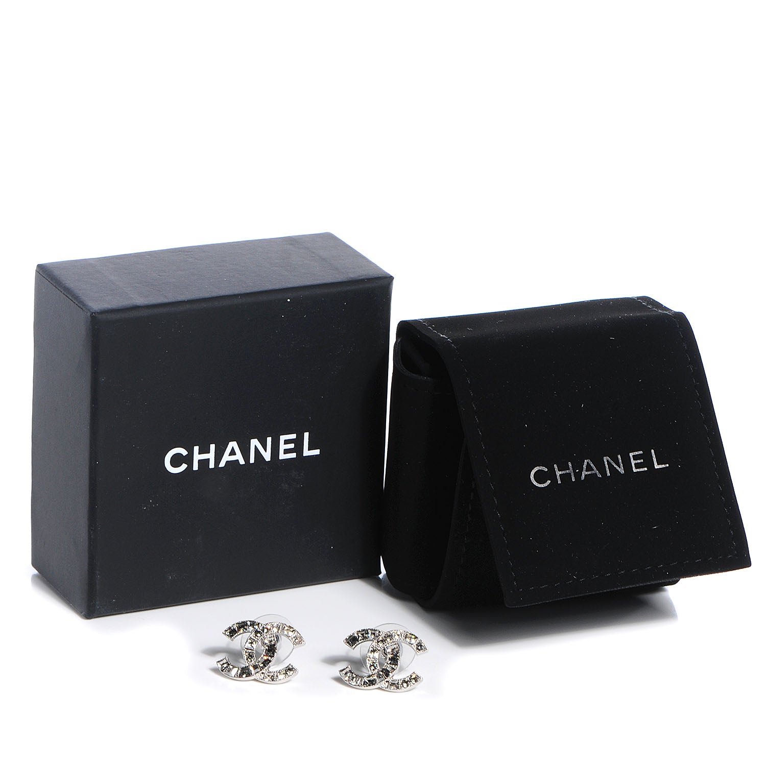 Chanel Crystal Baguette CC Earrings Grey 5 of 5