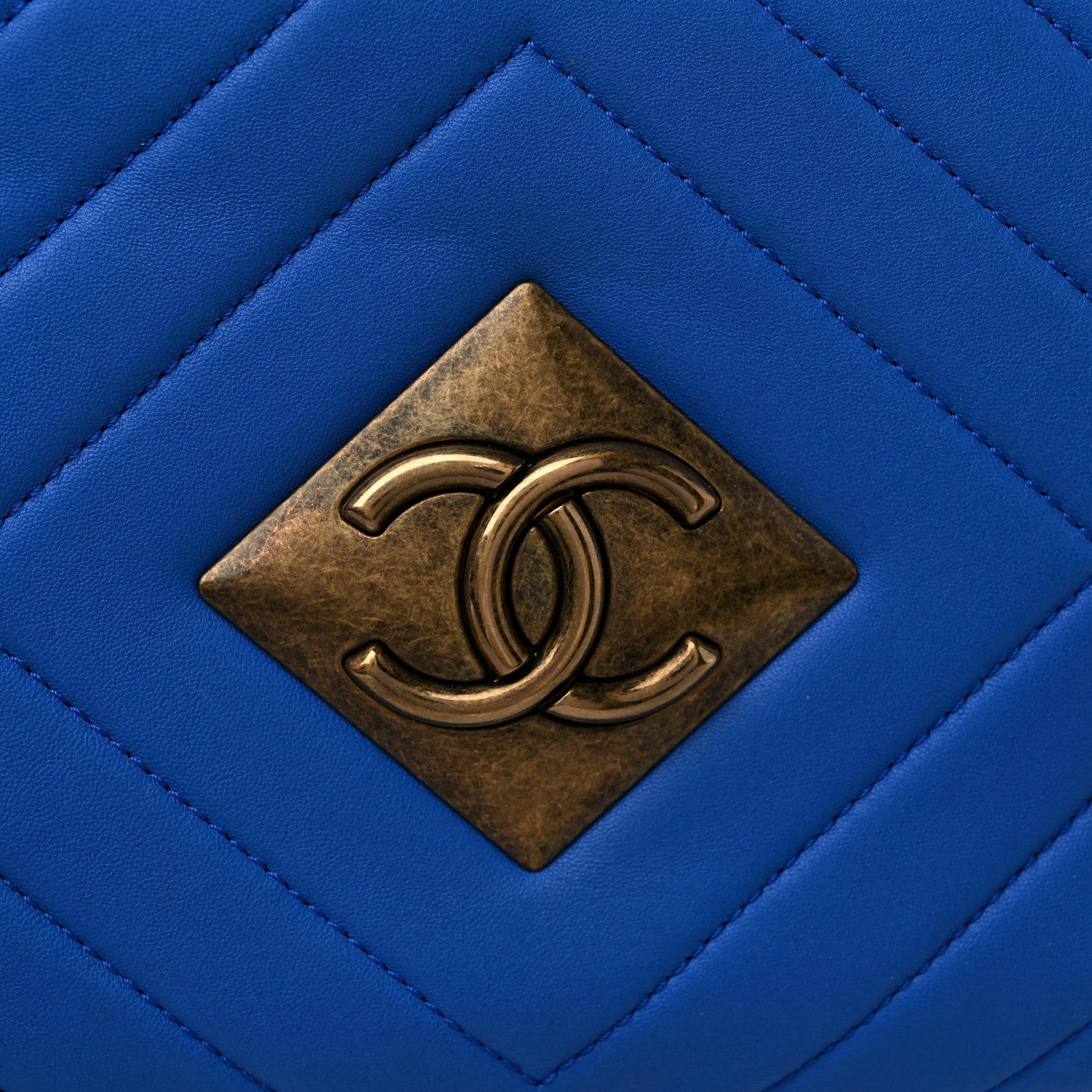 Chanel Lambskin Chevron Quilted Pyramid CC Camera Case Blue 12 of 13