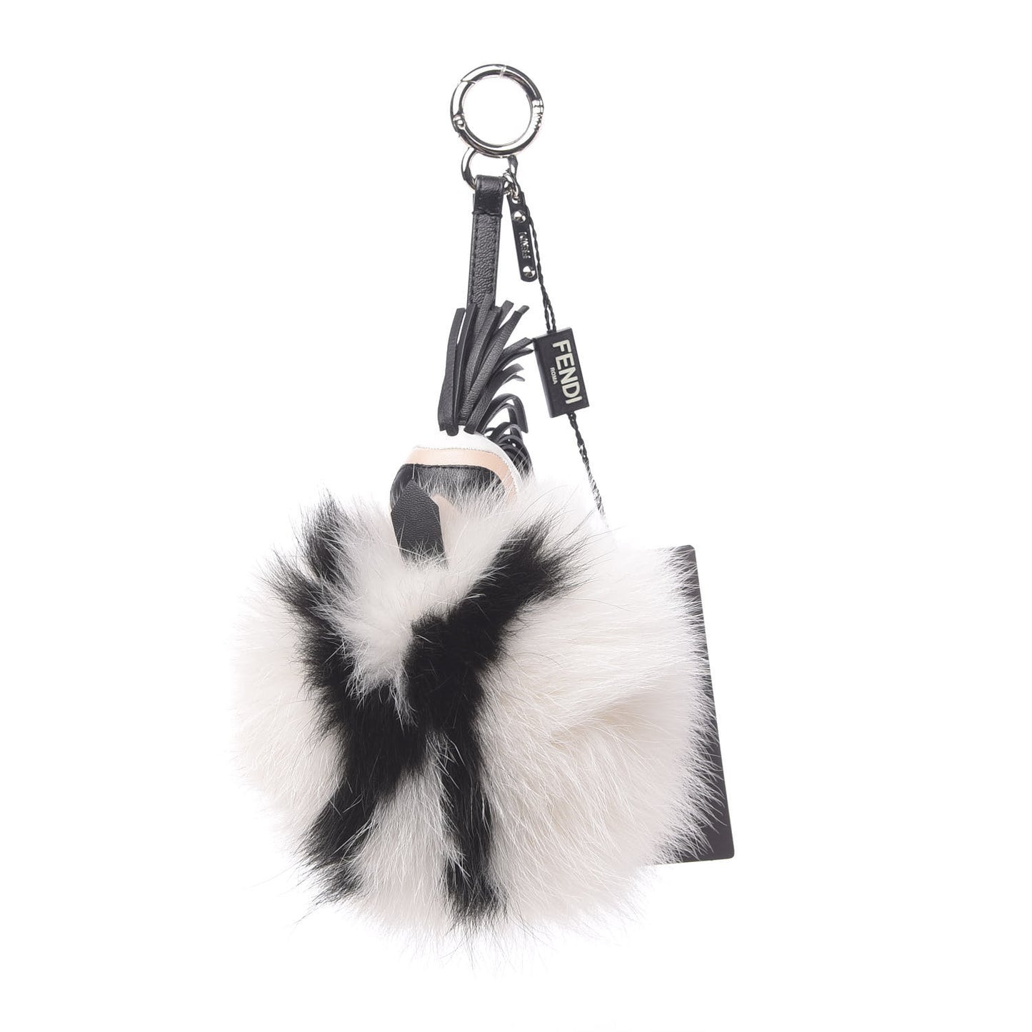 Lambskin Fox Fur Super Karlito Pom Pom Bag Charm Black White