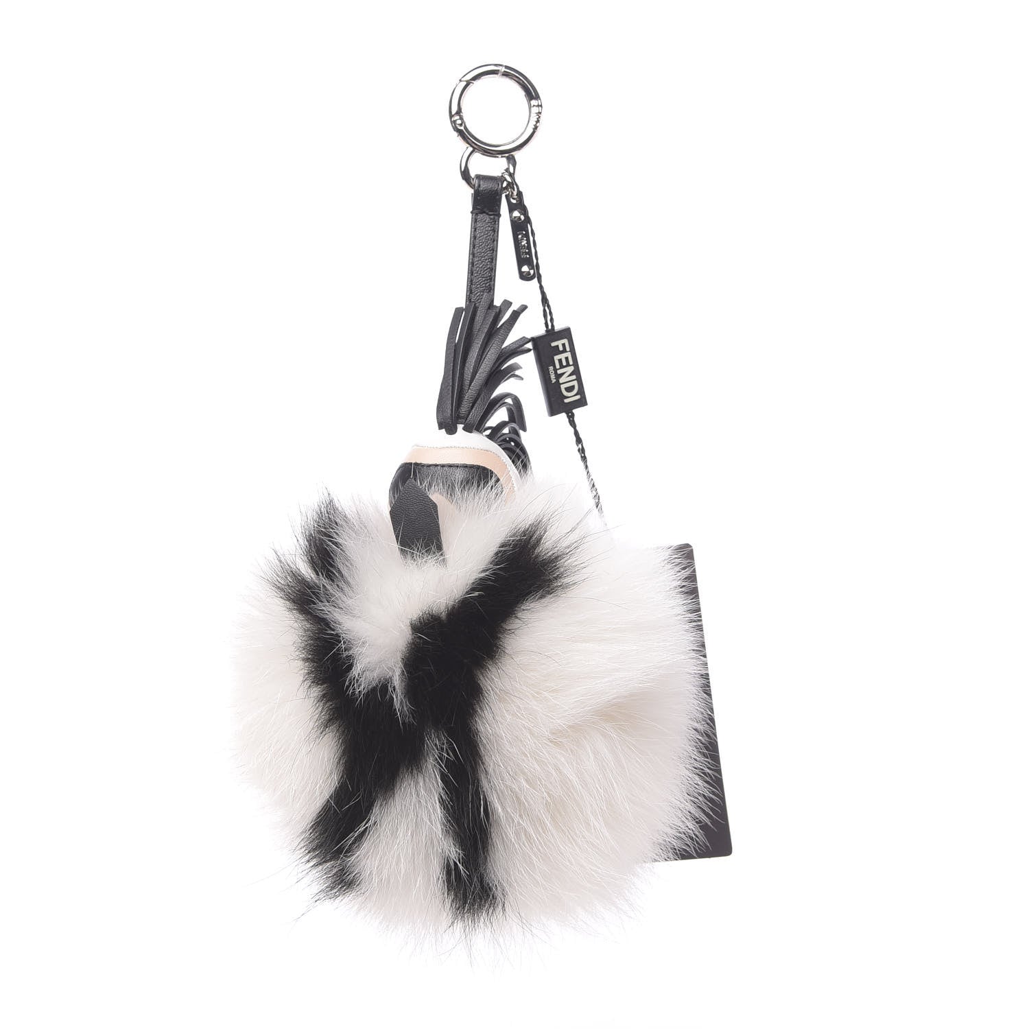 Fendi Lambskin Fox Fur Super Karlito Pom Pom Bag Charm Black White 1 of 3