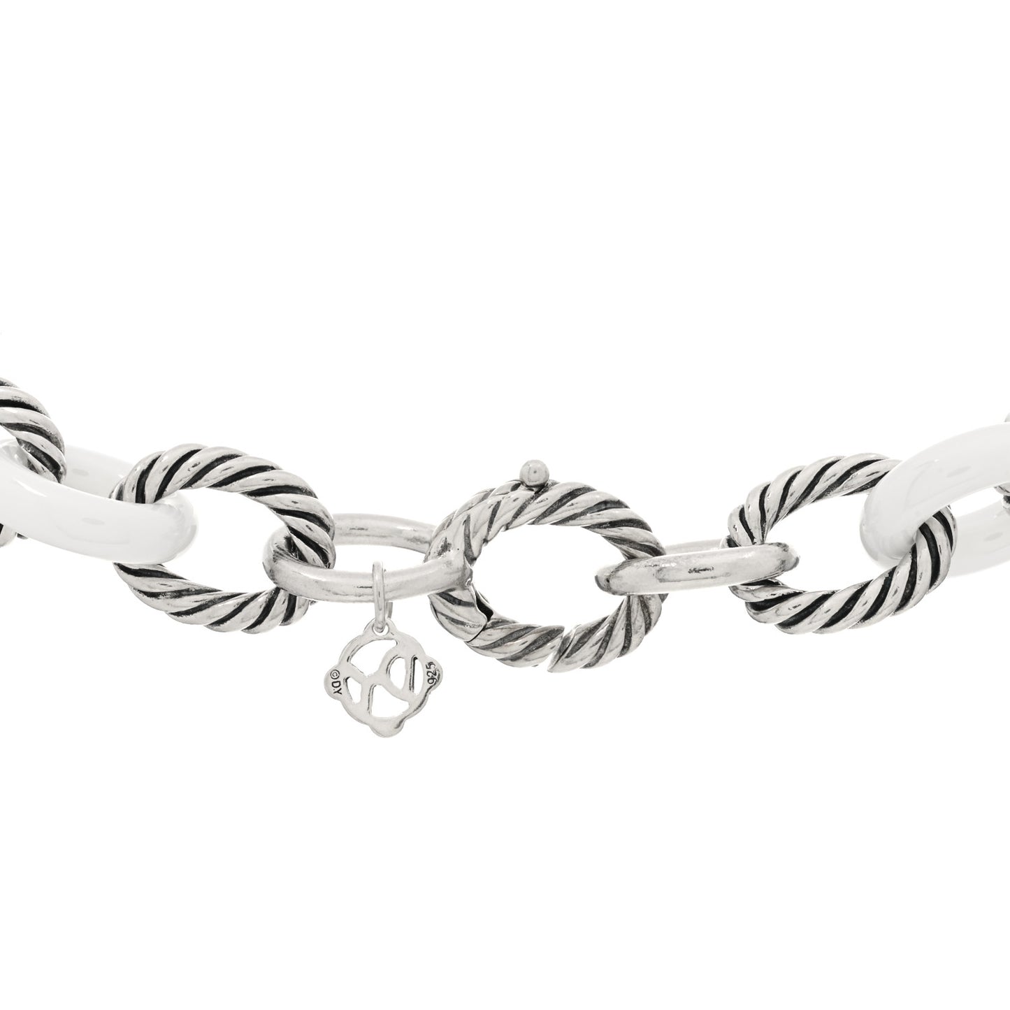 Sterling Silver Ceramic 12mm Oval Link Necklace White