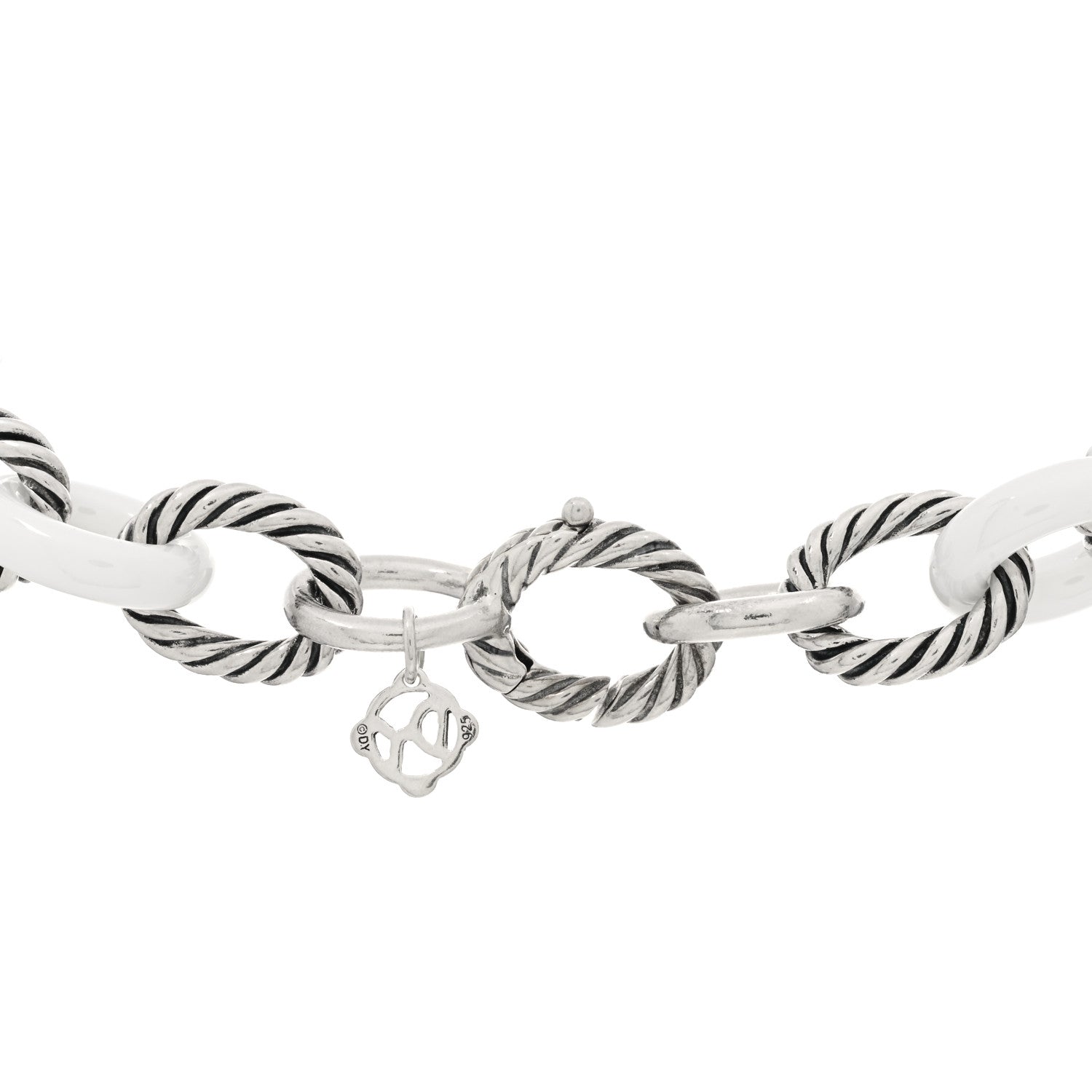 David Yurman Sterling Silver Ceramic 12mm Oval Link Necklace White 3 of 3