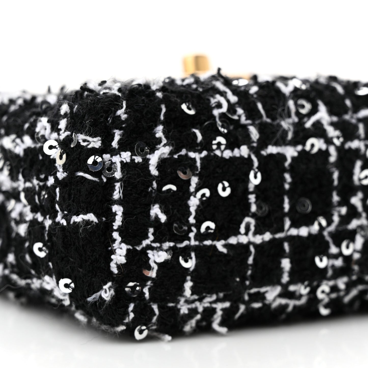 Tweed Quilted Mini Nano Kelly Shopper Black White